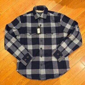 Bonobos Shirt Jacket Mens S Blue Buffalo Plaid Sherpa Lined Stretch Flannel NWT